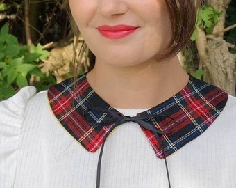 Tartan handmade detachable pointed collar, minimalist, winged tip