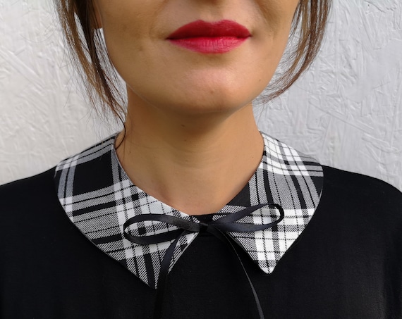 Tartan Pointed Collar, Detachable, Minimalist, Winged Tip