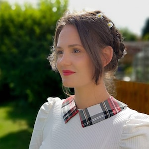 Tartan handmade detachable pointed collar, minimalist, winged tip