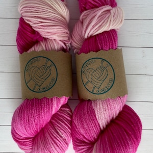 Hand dyed yarn, worsted weight yarn, merino wool, for crafts, pink, for knitters, crochet yarn, for grandma, christmas gift for, for mom