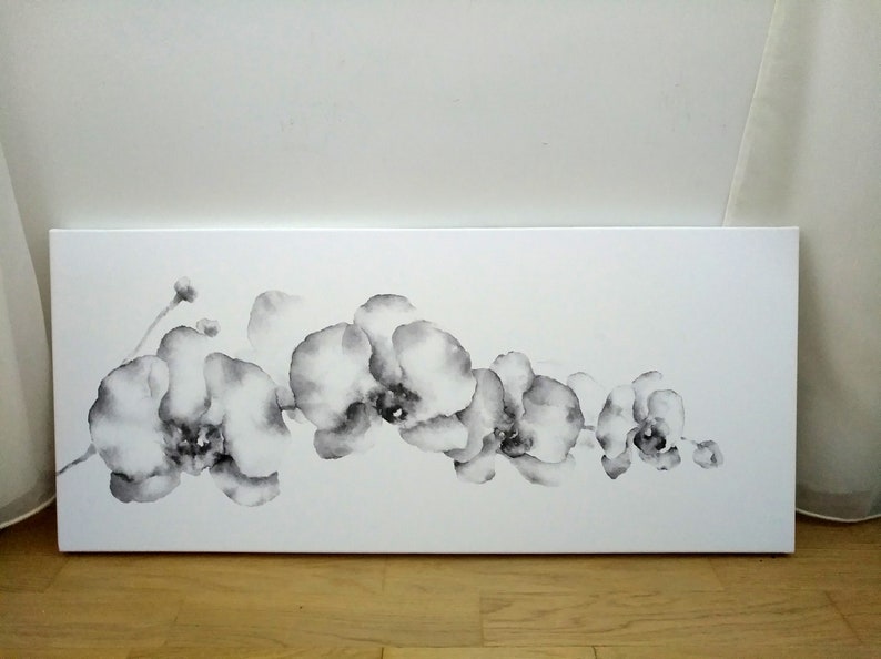 Grey wall Art Orchid Flower Watercolor Painting Print