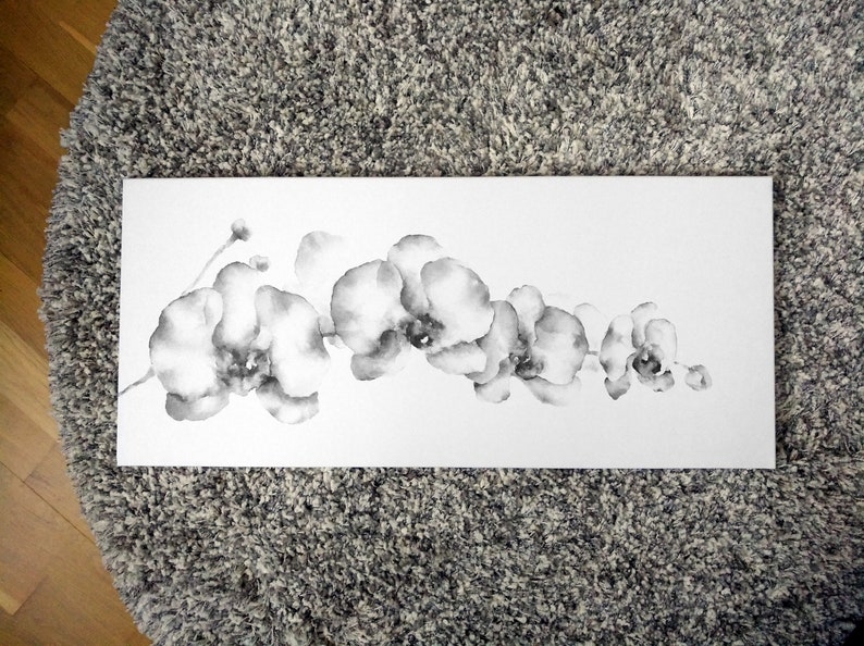 Grey wall Art Orchid Flower Watercolor Painting Print