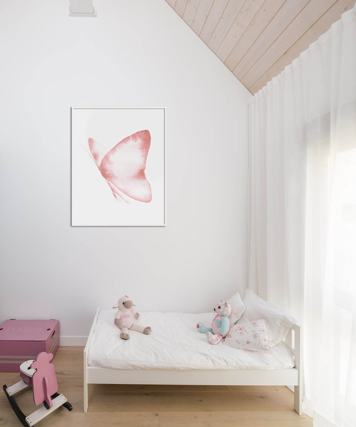 Butterfly Wall Art Light Pink Wall Decor Watercolor Painting Etsy