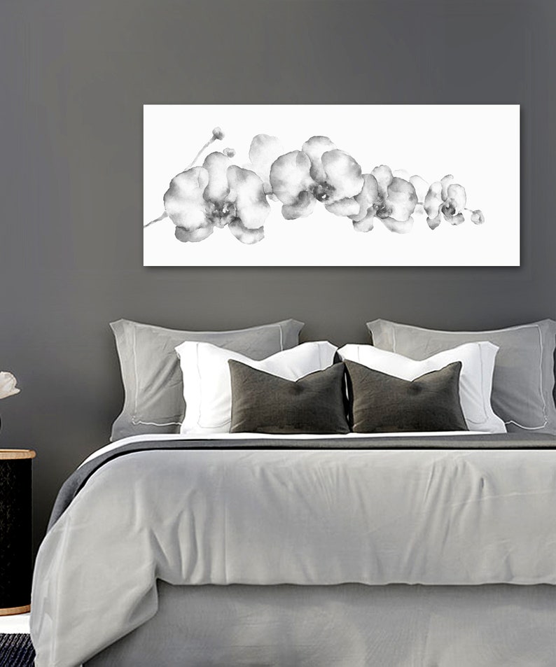 Grey wall Art Orchid Flower Watercolor Painting Print