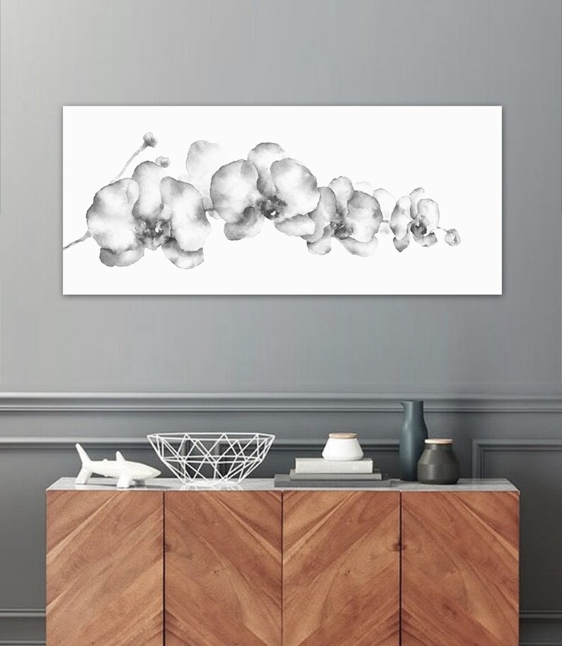 Grey wall Art Orchid Flower Watercolor Painting Print