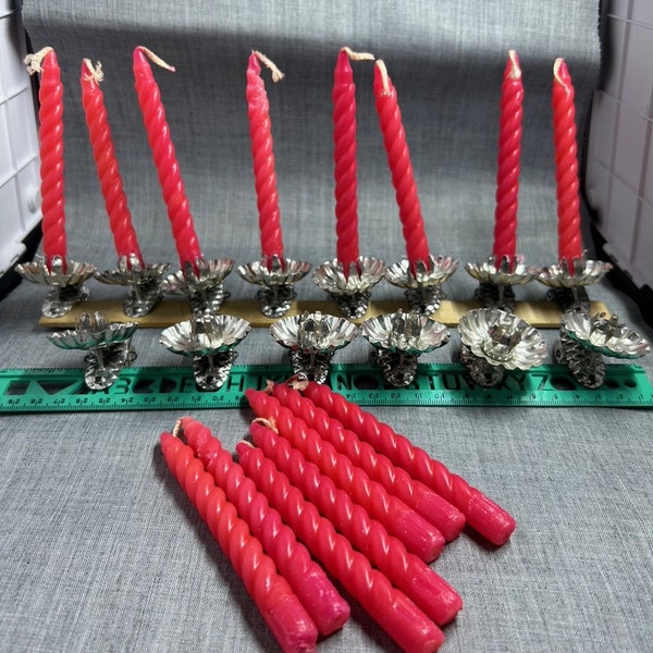 14 Vintage Christmas Candle Clips with Candles, Tree Decorations, Antique