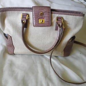 Etienne Aigner Brown Canvas Leather Crossbody Handbag