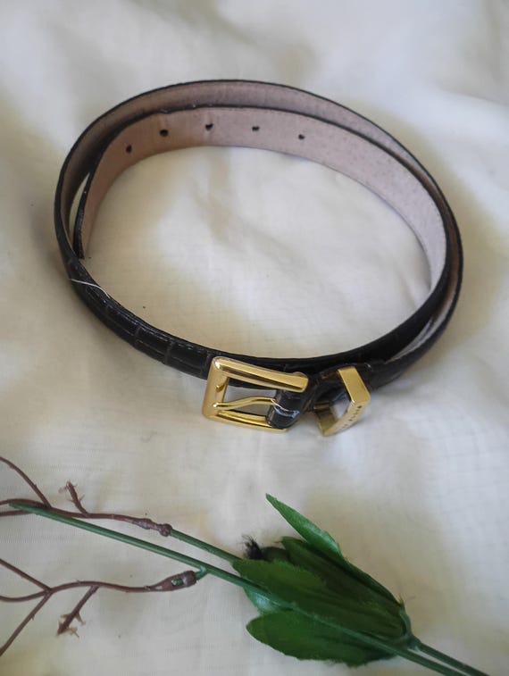 Perry Ellis Vintage Women Brown Croc Embossed Leather Logo  display picture 1