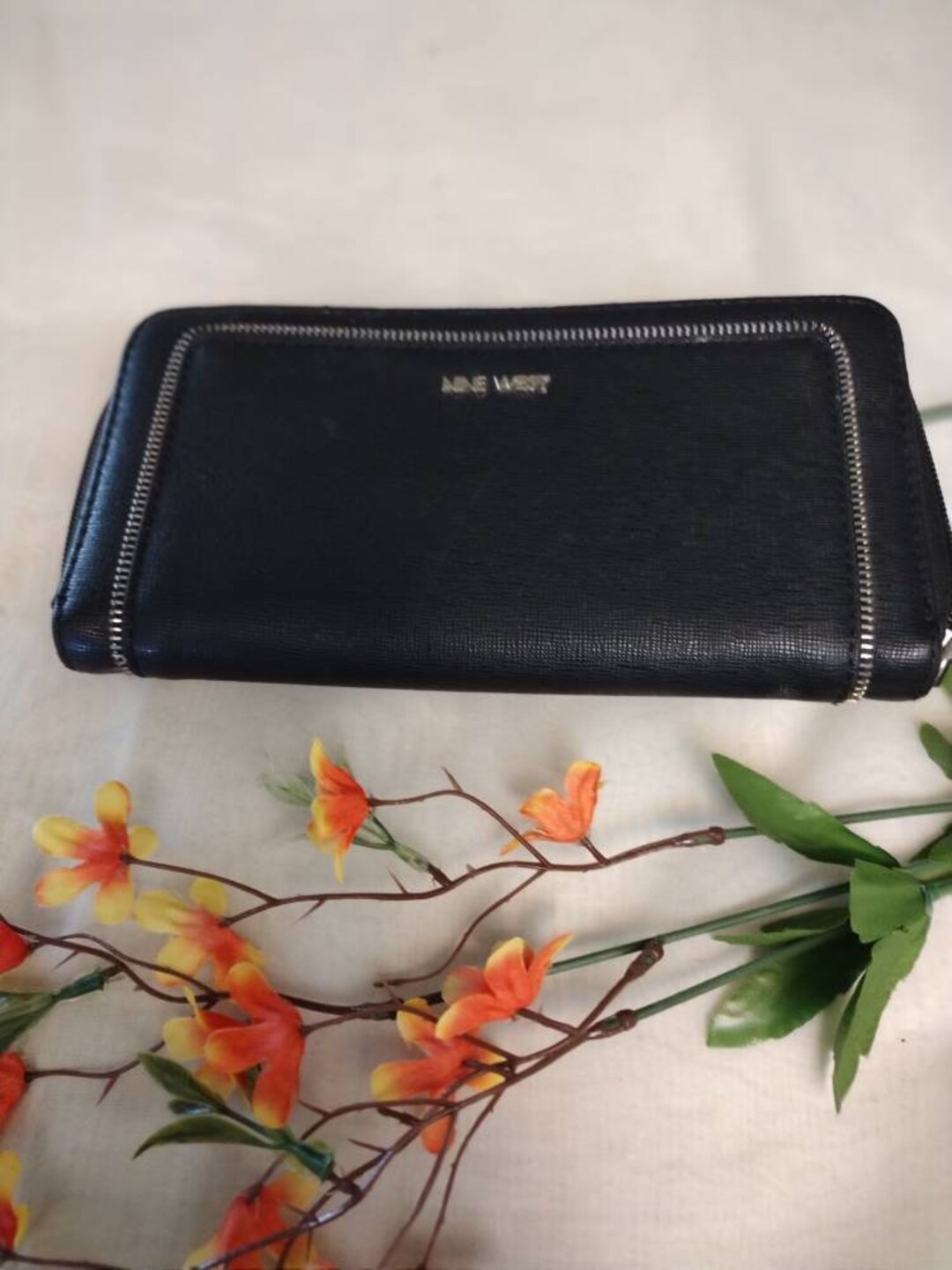 Nine West Black Leather Zip Around Wallet - Etsy