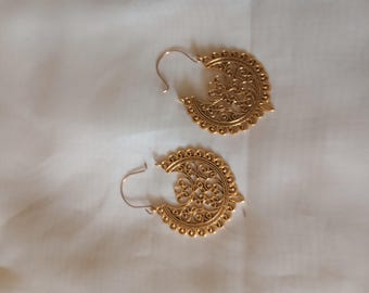 Vintage Brass Hoop Floral Earrings