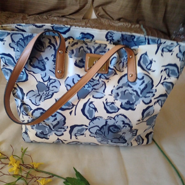 Giani Berini Vegan Leather Blue Flower Large Tote Handbag