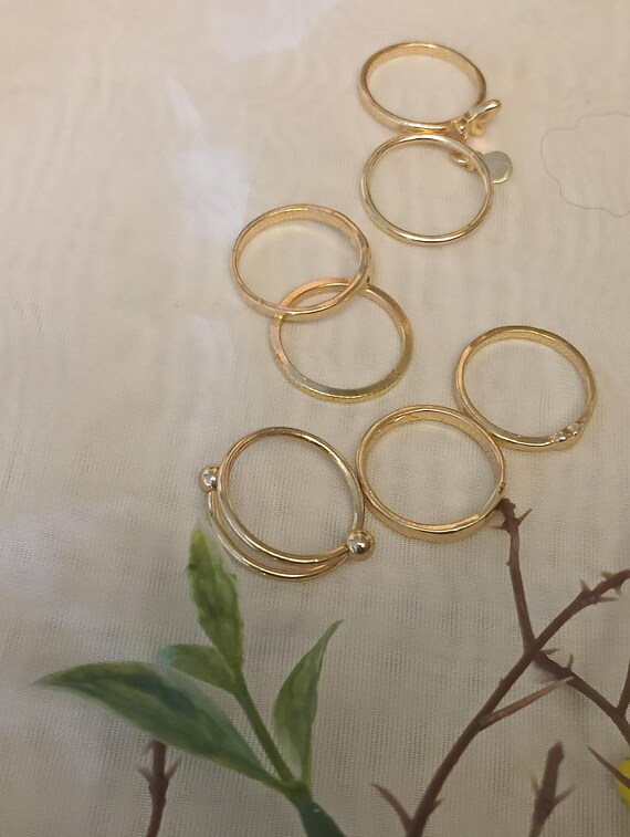 Vintage Seven Goldtone Stackable Ring Bundle Ring… - image 1