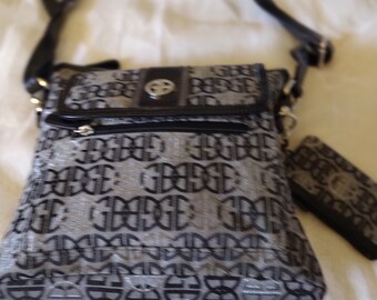 Gianni Bernie Black Signature Monogram Crossbody Handbag  w/Detachable Coin Purse