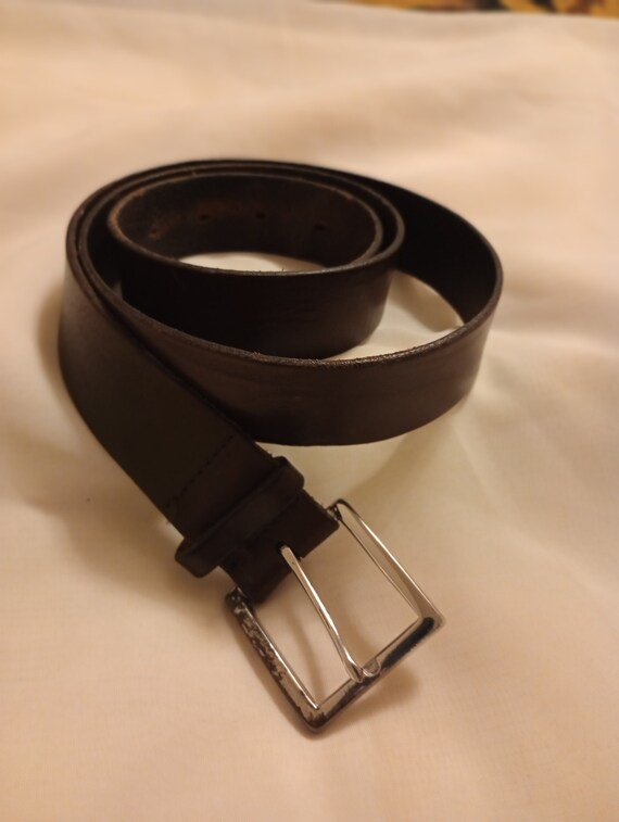 Black Leather Belt Made in Italy 36" Waist - image 3