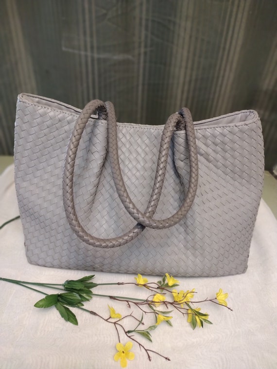 Buy Lulu Dharmar Grey Leather Woven Large Tote Handbag Online in India Etsy