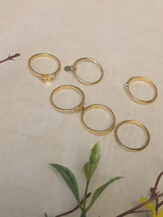 Vintage Seven Goldtone Stackable Ring Bundle Ring… - image 3