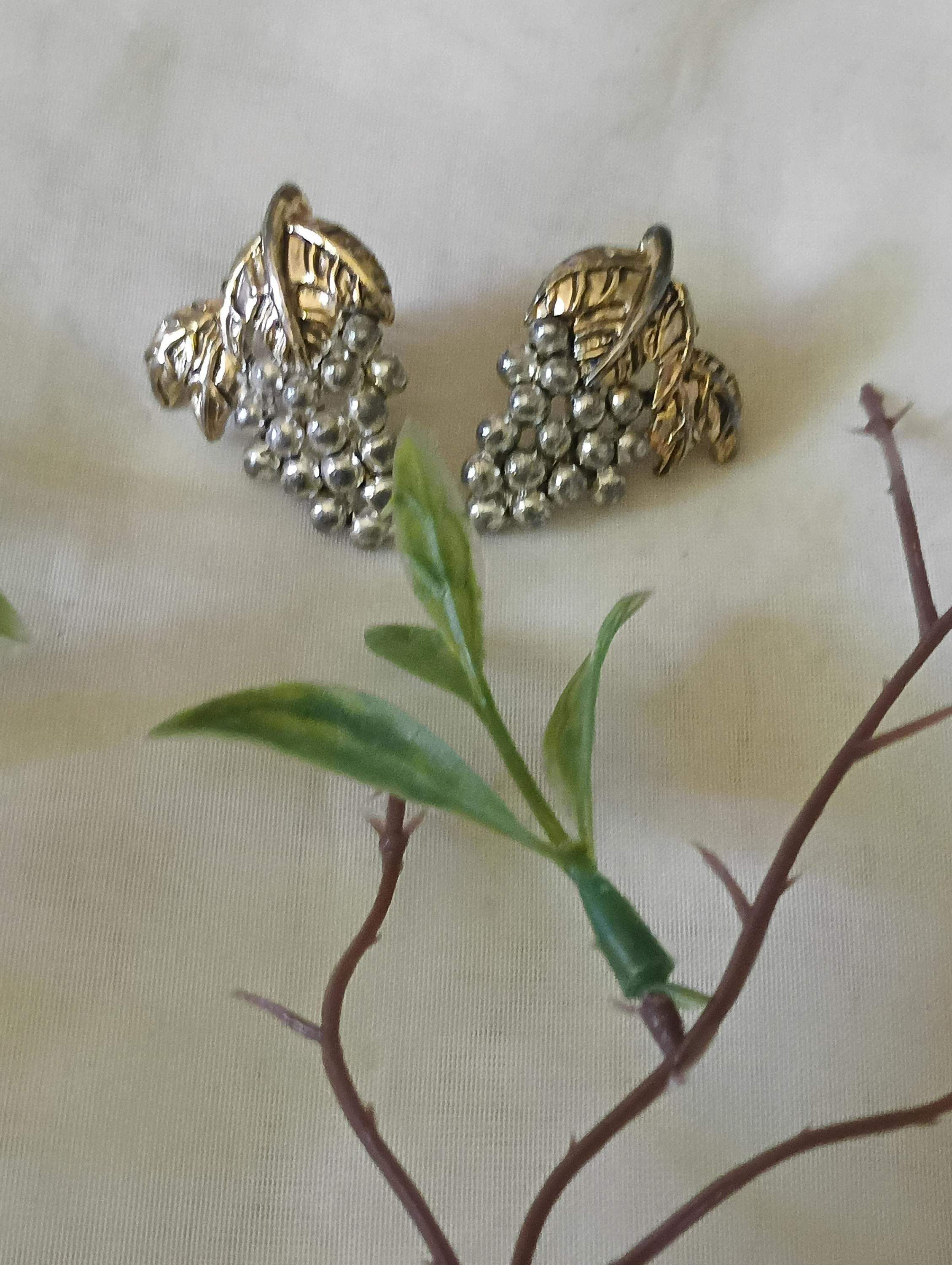 Tour De Cou Vintage Grappe De Raisins, Perles Pâte De Verre Et Métal Doré, Années 70/80