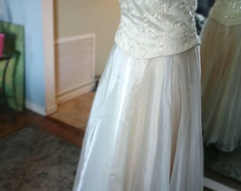 Dave & Johnny Champagne Metallic Gold Accent A Line Square Neck Deep V Back  Wedding Gown - Etsy