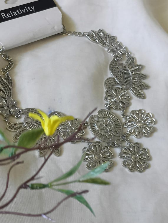 Vintage Relatively Silvertone Statement Necklace … - image 2