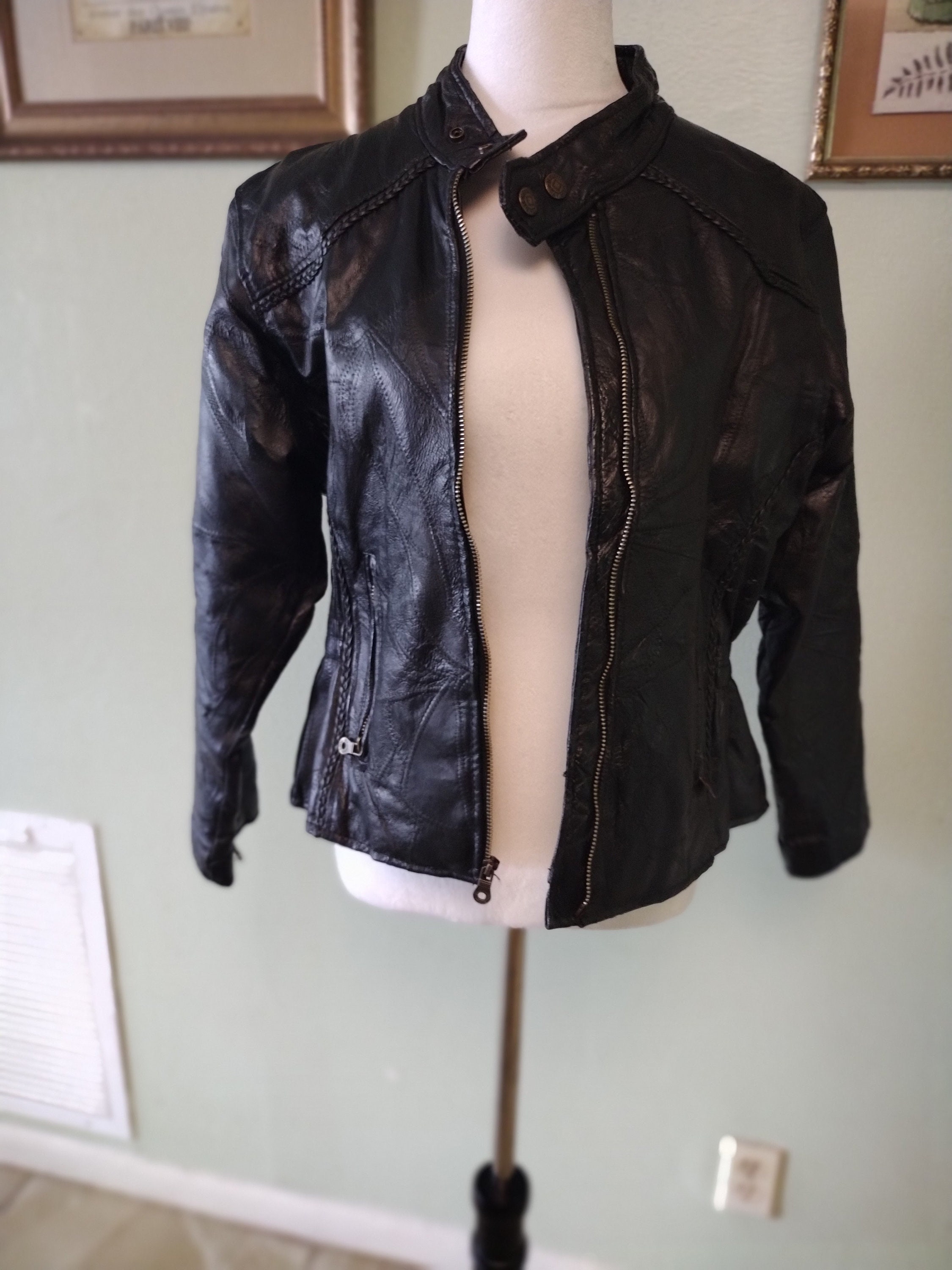 Diamond Plate Women Black Leather Jacket Size S - Etsy display picture 1