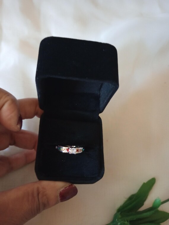 Vintage Sterling Silver Rainbow CZ Ring Size 7.5 Signed