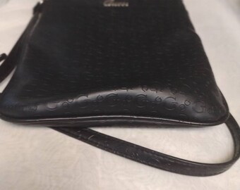 Guess Small Black Leather Monogram Crossbody Handbag