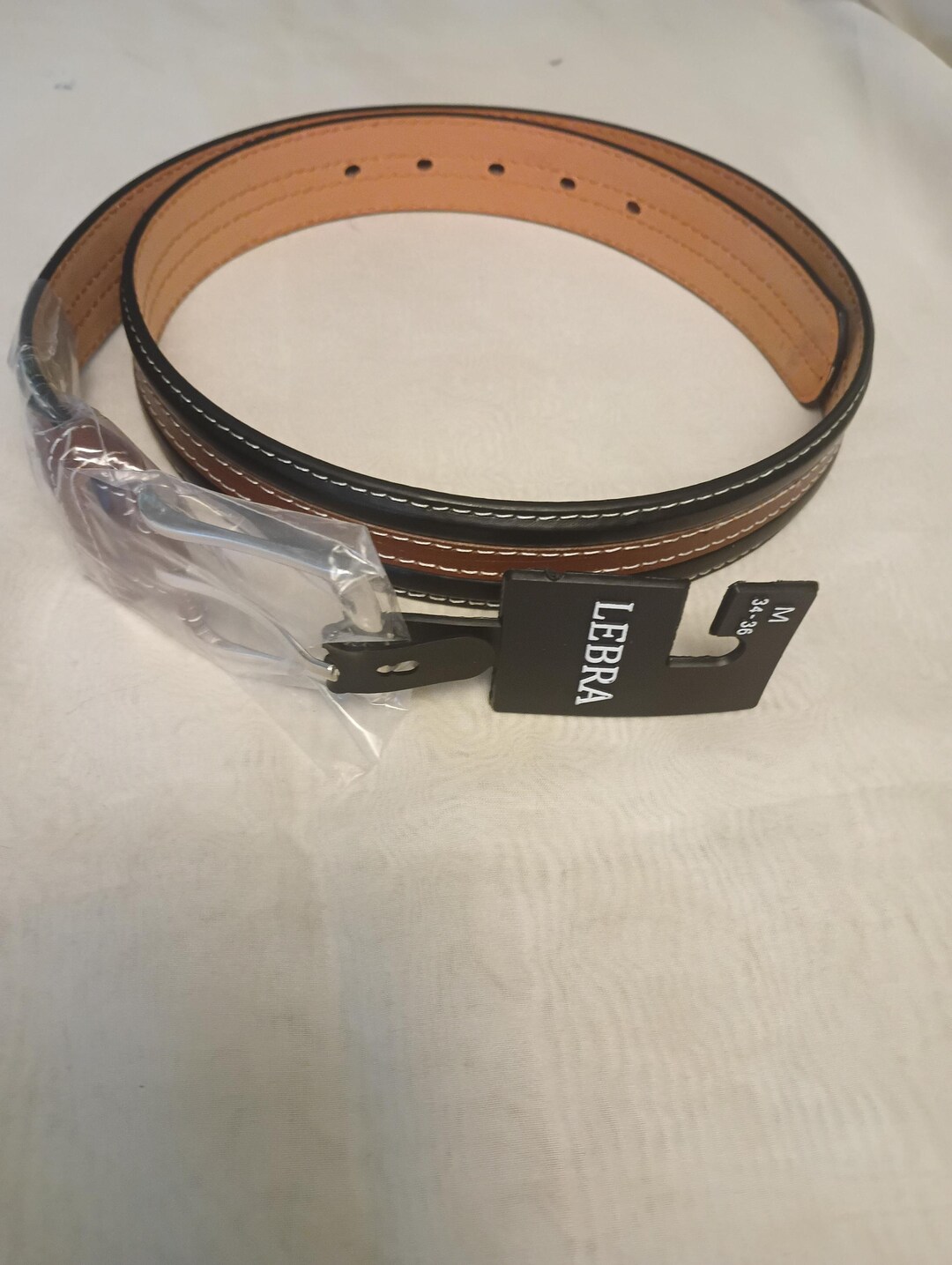 Lebra Black and Brown Leather Belt for Men Size 34-35 M. NWT  display picture 3