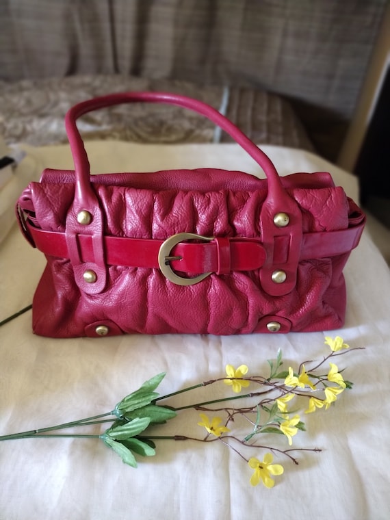 Michael Rome Geniue Red Leather Shoulder Handbag