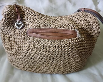 Brighton Shelby Straw Shoulder Hobo Style Handbag