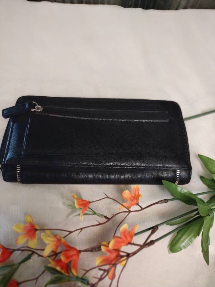 Nine West Black Leather Zip Around Wallet - Etsy