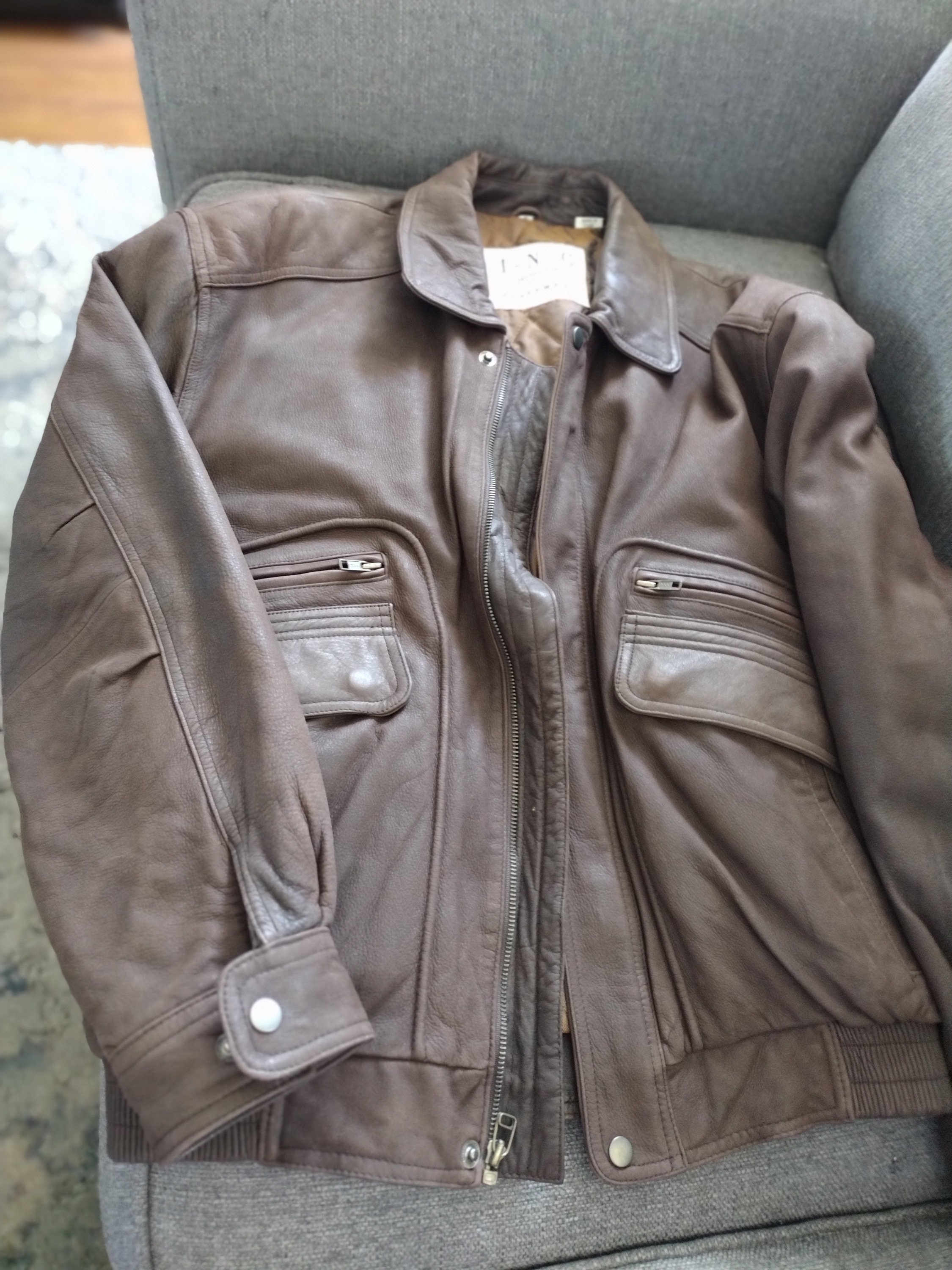 INC Internation Concepts Outerwear Brown Leather Jacket Size