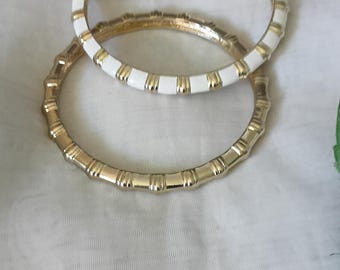 Vintage Goldtone Bamboo Style Bangle Set of Two Bracelets Size 8