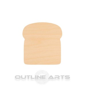 May include: A wooden cutout of a slice of bread. The cutout is unpainted and has a natural wood color.