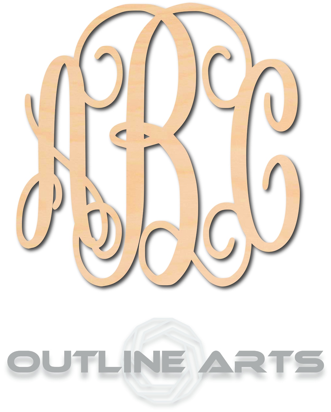 Wooden Monogram Sign: 3 Letter Interlocking Design - Unfinished Pine - Etsy