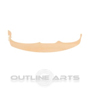 May include: Wooden cutout of a gondola, a traditional Venetian boat. The cutout is a simple silhouette with a rounded bow and stern.