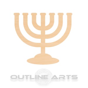 May include: A wooden menorah with seven candle holders, a base, and a traditional design. The menorah is a symbol of Hanukkah, the Jewish Festival of Lights.