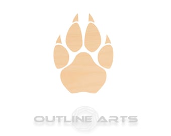 Cougar Paw Wood Cutout: Unfinished Birch Craft Shape