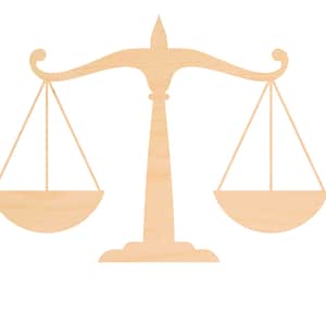 May include: A wooden scale with two balanced trays. The scale is a symbol of justice and fairness.
