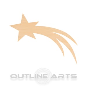 May include: A wooden cutout of a shooting star with a five-pointed star at the head of the tail.