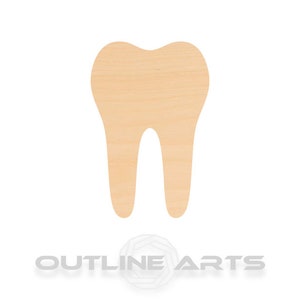 May include: A wooden cutout of a tooth in a light brown color.
