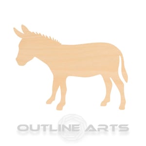 May include: A cutout of a donkey, made of unfinished wood, suitable for crafting projects.