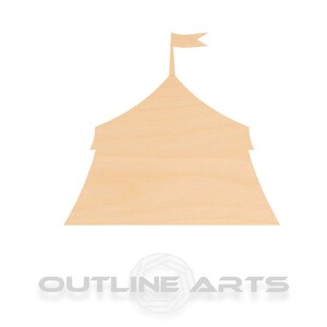 May include: A wooden circus tent cutout with a flag on top. The tent is light brown and has a simple, stylized design. The words "OUTLINE ARTS" are at the bottom.