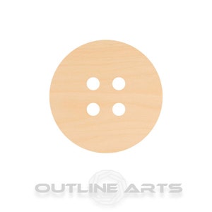May include: A light brown wooden button with four holes. The button is round and has a smooth surface.