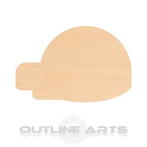 May include: A light-colored, wooden cutout in the shape of a hard hat. The cutout features a rounded top and a rectangular brim. The text "OUTLINE ARTS" is visible at the bottom.