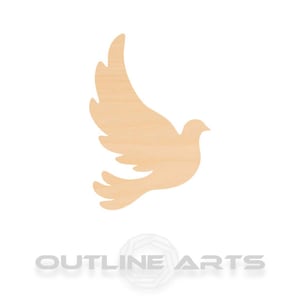 May include: A wooden cutout of a dove in flight. The dove is a symbol of peace and hope.