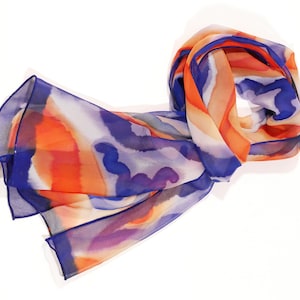 Hand-Painted Silk Scarf/Purple Flame/ Best Gift for Women/100% Chiffon Silk/14x72/Neck Scarf