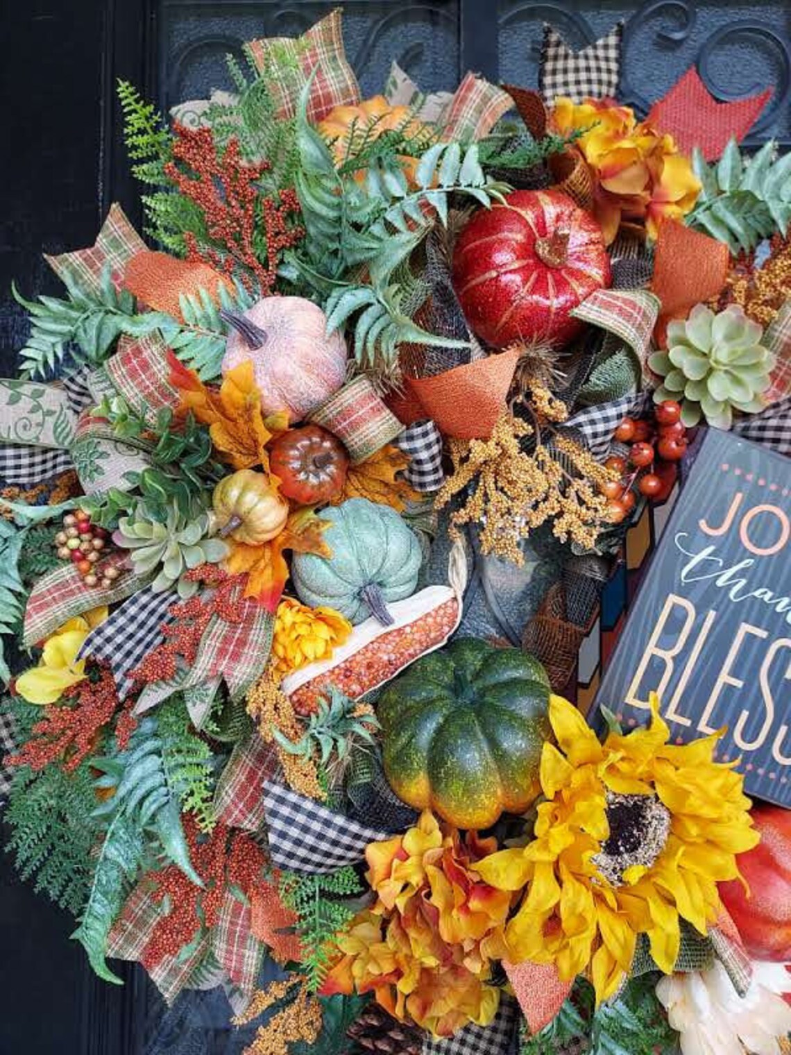 Fall Pumpkin Wreath Autumn Foliage Wreath Joyful Thankful - Etsy