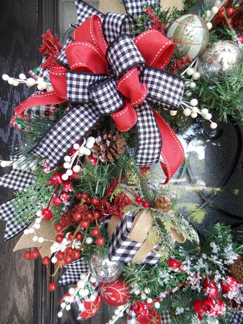 cheap prices on sale Buffalo check Christmas wreath
