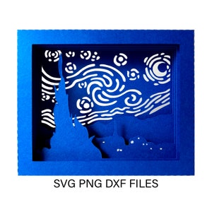Nuit étoilée, Vincent Van Gogh, modèle SVG, PNG, DXF, fichiers, pour projets Silhouette