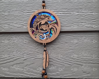 Tattooed Dolphins Suncatcher | Repurposing DVDs | Laser Cut File | SVG, PDF, EPS | Digital File